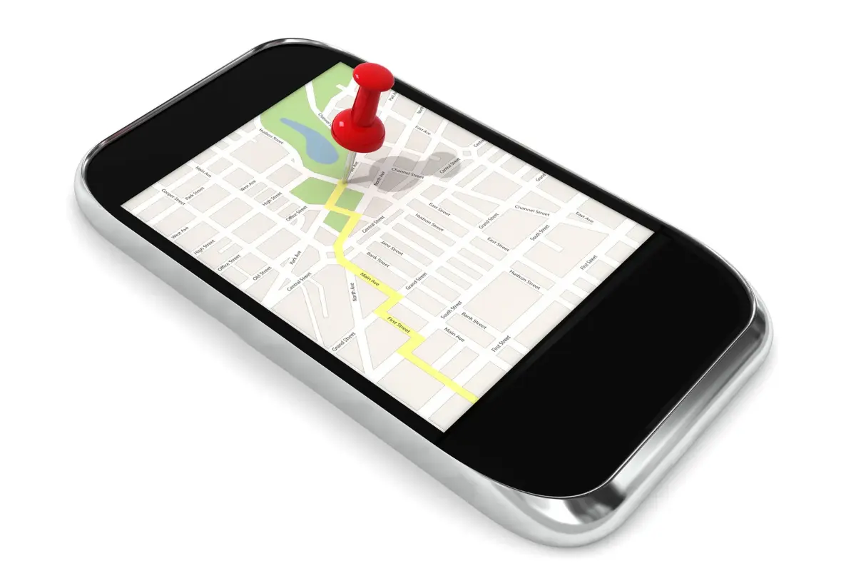 Hands holding a smartphone with Google Maps open